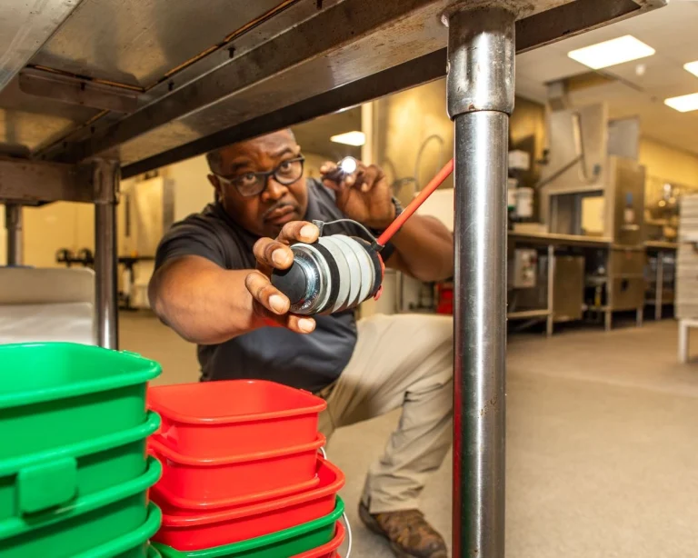 Technician inspecting a commercial kitchen