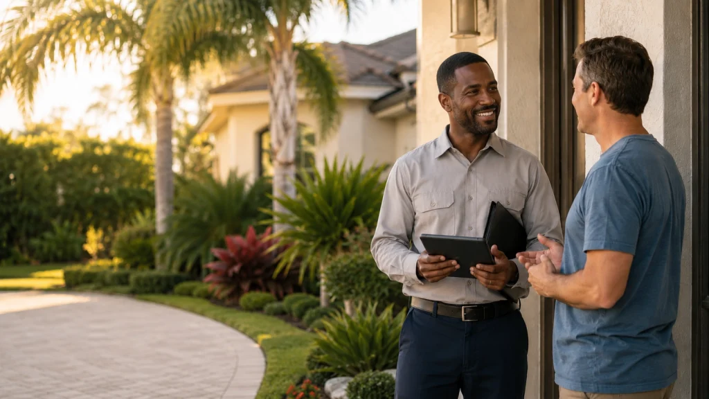 Technician discussing a treatment plan with a homeowner